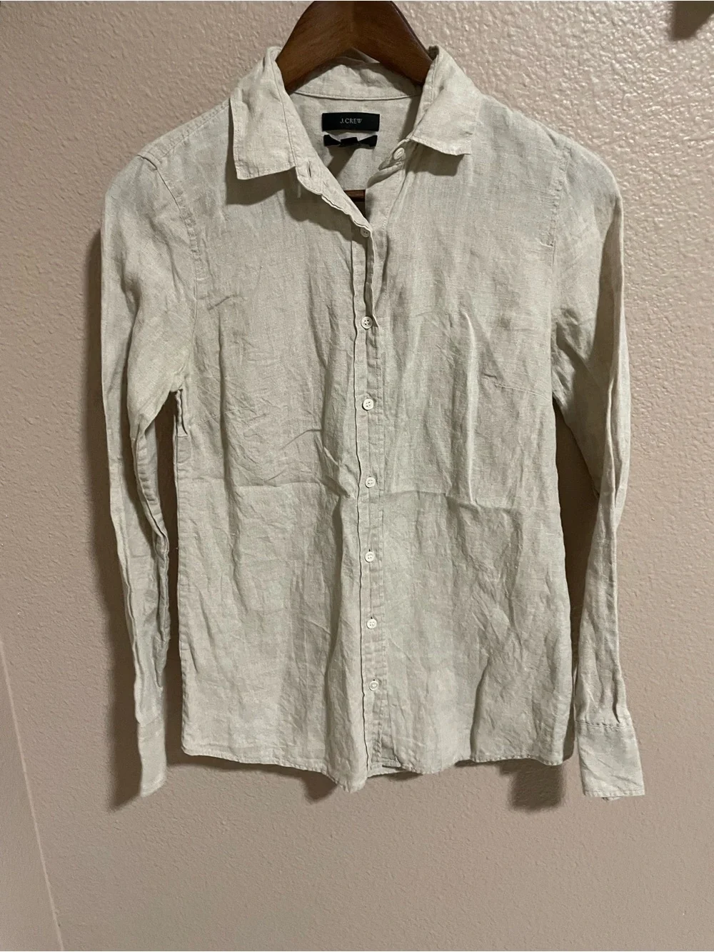 J. Crew Women’s Perfect Beige Linen Button-Up Shirt